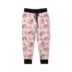 Детские брюки 3D с принтом Fashion sweet flower в Курске, 100% полиэстер | манжеты по низу, эластичный пояс регулируется шнурком, по бокам два кармана без застежек, внутренняя часть кармана из мелкой сетки | паттерны | розовый | розы | узор