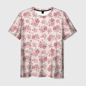 Мужская футболка 3D с принтом Fashion sweet flower в Курске, 100% полиэфир | прямой крой, круглый вырез горловины, длина до линии бедер | паттерны | розовый | розы | узор