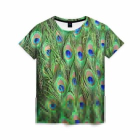 Женская футболка 3D с принтом Life is beautiful в Курске, 100% полиэфир ( синтетическое хлопкоподобное полотно) | прямой крой, круглый вырез горловины, длина до линии бедер | павлин | паттерн | перья | текстура