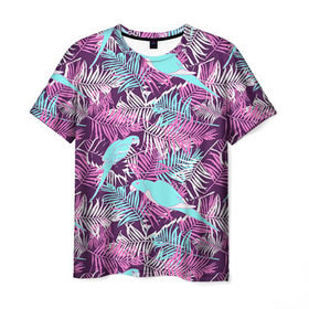 Мужская футболка 3D с принтом Summer paradise в Курске, 100% полиэфир | прямой крой, круглый вырез горловины, длина до линии бедер | паттерн | попугаи | разноцветный | тропики | цветы | яркий
