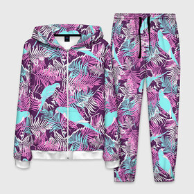 Мужской костюм 3D с принтом Summer paradise в Курске, 100% полиэстер | Манжеты и пояс оформлены тканевой резинкой, двухслойный капюшон со шнурком для регулировки, карманы спереди | паттерн | попугаи | разноцветный | тропики | цветы | яркий
