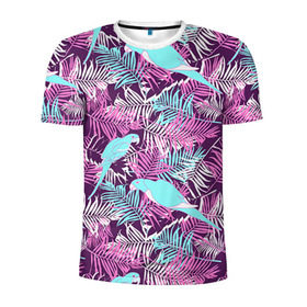Мужская футболка 3D спортивная с принтом Summer paradise в Курске, 100% полиэстер с улучшенными характеристиками | приталенный силуэт, круглая горловина, широкие плечи, сужается к линии бедра | Тематика изображения на принте: паттерн | попугаи | разноцветный | тропики | цветы | яркий