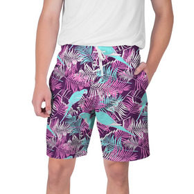 Мужские шорты 3D с принтом Summer paradise в Курске,  полиэстер 100% | прямой крой, два кармана без застежек по бокам. Мягкая трикотажная резинка на поясе, внутри которой широкие завязки. Длина чуть выше колен | паттерн | попугаи | разноцветный | тропики | цветы | яркий