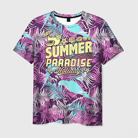 Мужская футболка 3D с принтом Summer paradise 2 в Курске, 100% полиэфир | прямой крой, круглый вырез горловины, длина до линии бедер | Тематика изображения на принте: beach | flower | party | summer | swag | trend | вечеринка | лето | популярное | сваг | свег | тренд | хит | цветочки | цветы