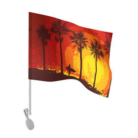 Флаг для автомобиля с принтом Summer Surf в Курске, 100% полиэстер | Размер: 30*21 см | закат | лето | пейзаж | серфинг | тропики
