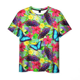 Мужская футболка 3D с принтом Summer Butterflies в Курске, 100% полиэфир | прямой крой, круглый вырез горловины, длина до линии бедер | бабочки | лето | пестрый | разноцветный