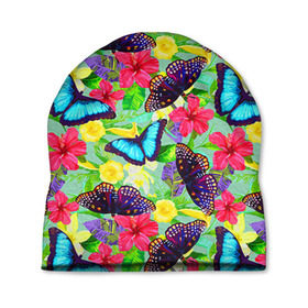Шапка 3D с принтом Summer Butterflies в Курске, 100% полиэстер | универсальный размер, печать по всей поверхности изделия | бабочки | лето | пестрый | разноцветный