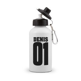 Бутылка спортивная с принтом Денис 01 в Курске, металл | емкость — 500 мл, в комплекте две пластиковые крышки и карабин для крепления | 01 | denis | денис | на спине | номер | цифры