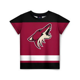 Детская футболка 3D с принтом Arizona Coyotes в Курске, 100% гипоаллергенный полиэфир | прямой крой, круглый вырез горловины, длина до линии бедер, чуть спущенное плечо, ткань немного тянется | Тематика изображения на принте: arizona coyotes | hockey | nhl | нхл | хоккей
