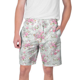 Мужские шорты 3D с принтом Flower pattern в Курске,  полиэстер 100% | прямой крой, два кармана без застежек по бокам. Мягкая трикотажная резинка на поясе, внутри которой широкие завязки. Длина чуть выше колен | белый | паттерн | розовый | цветы