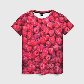 Женская футболка 3D с принтом Малинки в Курске, 100% полиэфир ( синтетическое хлопкоподобное полотно) | прямой крой, круглый вырез горловины, длина до линии бедер | raspberry | летняя | ягодн