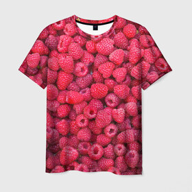 Мужская футболка 3D с принтом Малинки в Курске, 100% полиэфир | прямой крой, круглый вырез горловины, длина до линии бедер | raspberry | летняя | ягодн