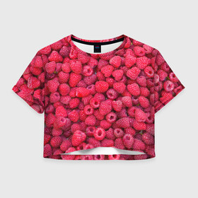 Женская футболка 3D укороченная с принтом Малинки в Курске, 100% полиэстер | круглая горловина, длина футболки до линии талии, рукава с отворотами | raspberry | летняя | ягодн
