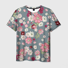 Мужская футболка 3D с принтом Цветочки в Курске, 100% полиэфир | прямой крой, круглый вырез горловины, длина до линии бедер | нежный | паттерн | розовый
