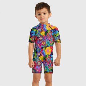 Детский купальный костюм 3D с принтом Яркие цветы в Курске, Полиэстер 85%, Спандекс 15% | застежка на молнии на спине | летний | разноцветный | цветы | яркий