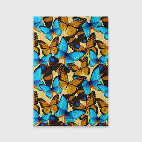 Обложка для паспорта матовая кожа с принтом Бабочки в Курске, натуральная матовая кожа | размер 19,3 х 13,7 см; прозрачные пластиковые крепления | коричневый | синий