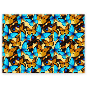 Поздравительная открытка с принтом Бабочки в Курске, 100% бумага | плотность бумаги 280 г/м2, матовая, на обратной стороне линовка и место для марки
 | коричневый | синий