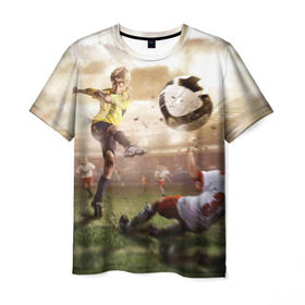 Мужская футболка 3D с принтом Юные футболисты в Курске, 100% полиэфир | прямой крой, круглый вырез горловины, длина до линии бедер | Тематика изображения на принте: футбол