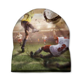 Шапка 3D с принтом Юные футболисты в Курске, 100% полиэстер | универсальный размер, печать по всей поверхности изделия | Тематика изображения на принте: футбол