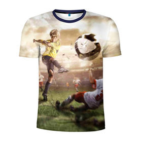 Мужская футболка 3D спортивная с принтом Юные футболисты в Курске, 100% полиэстер с улучшенными характеристиками | приталенный силуэт, круглая горловина, широкие плечи, сужается к линии бедра | Тематика изображения на принте: футбол