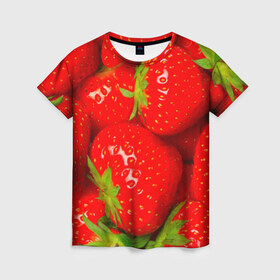 Женская футболка 3D с принтом Клубника в Курске, 100% полиэфир ( синтетическое хлопкоподобное полотно) | прямой крой, круглый вырез горловины, длина до линии бедер | 