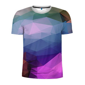 Мужская футболка 3D спортивная с принтом Многогранник в Курске, 100% полиэстер с улучшенными характеристиками | приталенный силуэт, круглая горловина, широкие плечи, сужается к линии бедра | полигоны | треугольники | цветные