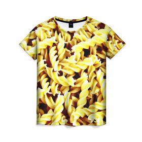 Женская футболка 3D с принтом Макароны в Курске, 100% полиэфир ( синтетическое хлопкоподобное полотно) | прямой крой, круглый вырез горловины, длина до линии бедер | еда | макароны | паста | хлебные