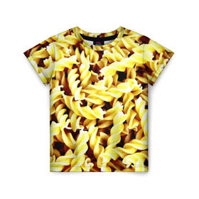 Детская футболка 3D с принтом Макароны в Курске, 100% гипоаллергенный полиэфир | прямой крой, круглый вырез горловины, длина до линии бедер, чуть спущенное плечо, ткань немного тянется | Тематика изображения на принте: еда | макароны | паста | хлебные
