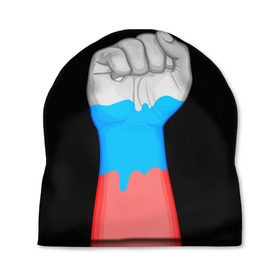Шапка 3D с принтом Русский кулак в Курске, 100% полиэстер | универсальный размер, печать по всей поверхности изделия | бодиарт | россия | триколор | флаг