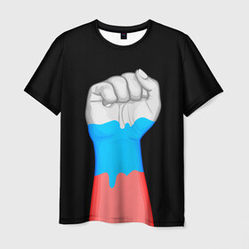 Мужская футболка 3D с принтом Русский кулак в Курске, 100% полиэфир | прямой крой, круглый вырез горловины, длина до линии бедер | бодиарт | россия | триколор | флаг
