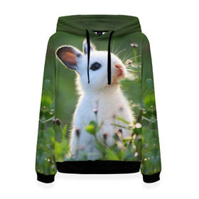 Женская толстовка 3D с принтом Кролик в Курске, 100% полиэстер  | двухслойный капюшон со шнурком для регулировки, мягкие манжеты на рукавах и по низу толстовки, спереди карман-кенгуру с мягким внутренним слоем. | animal | baby | cute | flowers | fluffy | hare | lawn | little | meadow | rabbit | животное | заяц | кролик | луг | лужайка | маленький | малыш | милый | пушистый | цветы