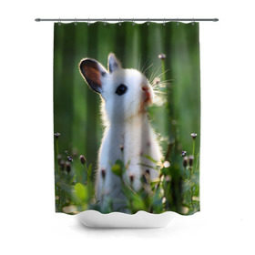 Штора 3D для ванной с принтом Кролик в Курске, 100% полиэстер | плотность материала — 100 г/м2. Стандартный размер — 146 см х 180 см. По верхнему краю — пластиковые люверсы для креплений. В комплекте 10 пластиковых колец | animal | baby | cute | flowers | fluffy | hare | lawn | little | meadow | rabbit | животное | заяц | кролик | луг | лужайка | маленький | малыш | милый | пушистый | цветы
