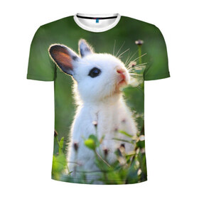 Мужская футболка 3D спортивная с принтом Кролик в Курске, 100% полиэстер с улучшенными характеристиками | приталенный силуэт, круглая горловина, широкие плечи, сужается к линии бедра | Тематика изображения на принте: animal | baby | cute | flowers | fluffy | hare | lawn | little | meadow | rabbit | животное | заяц | кролик | луг | лужайка | маленький | малыш | милый | пушистый | цветы