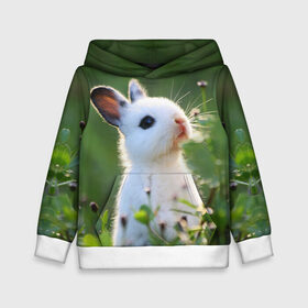 Детская толстовка 3D с принтом Кролик в Курске, 100% полиэстер | двухслойный капюшон со шнурком для регулировки, мягкие манжеты на рукавах и по низу толстовки, спереди карман-кенгуру с мягким внутренним слоем | Тематика изображения на принте: animal | baby | cute | flowers | fluffy | hare | lawn | little | meadow | rabbit | животное | заяц | кролик | луг | лужайка | маленький | малыш | милый | пушистый | цветы