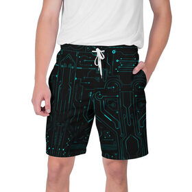 Мужские шорты 3D с принтом Hi-Tech в Курске,  полиэстер 100% | прямой крой, два кармана без застежек по бокам. Мягкая трикотажная резинка на поясе, внутри которой широкие завязки. Длина чуть выше колен | микросхема | чертеж