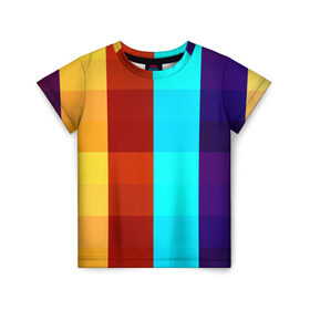 Детская футболка 3D с принтом Цветные кубики в Курске, 100% гипоаллергенный полиэфир | прямой крой, круглый вырез горловины, длина до линии бедер, чуть спущенное плечо, ткань немного тянется | квадраты | плитка | разноцветные