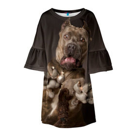 Детское платье 3D с принтом Кане корсо в Курске, 100% полиэстер | прямой силуэт, чуть расширенный к низу. Круглая горловина, на рукавах — воланы | animal | breed | brown | dog | fear | jump | legs | throw | бросок | дог | животное | испуг | коричневый | лапы | порода | прыжок | собака