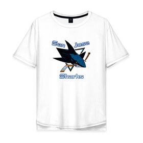 Мужская футболка хлопок Oversize с принтом San Jose Sharks hockey в Курске, 100% хлопок | свободный крой, круглый ворот, “спинка” длиннее передней части | nhl | san jose sharks | спорт | хоккей