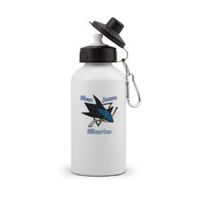 Бутылка спортивная с принтом San Jose Sharks hockey в Курске, металл | емкость — 500 мл, в комплекте две пластиковые крышки и карабин для крепления | Тематика изображения на принте: nhl | san jose sharks | спорт | хоккей