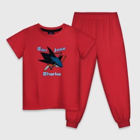 Детская пижама хлопок с принтом San Jose Sharks hockey в Курске, 100% хлопок |  брюки и футболка прямого кроя, без карманов, на брюках мягкая резинка на поясе и по низу штанин
 | nhl | san jose sharks | спорт | хоккей
