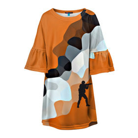 Детское платье 3D с принтом CS GO Asiimov camouflage в Курске, 100% полиэстер | прямой силуэт, чуть расширенный к низу. Круглая горловина, на рукавах — воланы | counter strike | камуфляж