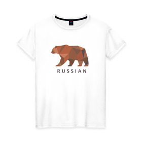 Женская футболка хлопок с принтом Russian bear в Курске, 100% хлопок | прямой крой, круглый вырез горловины, длина до линии бедер, слегка спущенное плечо | вдв | медведь | россия
