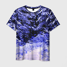 Мужская футболка 3D с принтом Лес в Курске, 100% полиэфир | прямой крой, круглый вырез горловины, длина до линии бедер | ёлка | ель | зима | природа | снег | снежный | фиолетовый