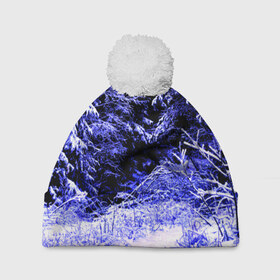 Шапка 3D c помпоном с принтом Лес в Курске, 100% полиэстер | универсальный размер, печать по всей поверхности изделия | ёлка | ель | зима | природа | снег | снежный | фиолетовый