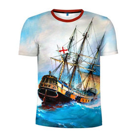 Мужская футболка 3D спортивная с принтом Корабль в Курске, 100% полиэстер с улучшенными характеристиками | приталенный силуэт, круглая горловина, широкие плечи, сужается к линии бедра | вода | море | океан | парусник