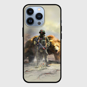 Чехол для iPhone 13 Pro с принтом Русский медведь и солдат в Курске,  |  | russia | армия | медведь | оружие | российская федерация | россия | русский  | рф | силовые структуры