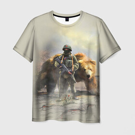 Мужская футболка 3D с принтом Русский медведь и солдат в Курске, 100% полиэфир | прямой крой, круглый вырез горловины, длина до линии бедер | russia | армия | медведь | оружие | российская федерация | россия | русский  | рф | силовые структуры