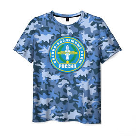 Мужская футболка 3D с принтом ВВС России в Курске, 100% полиэфир | прямой крой, круглый вырез горловины, длина до линии бедер | Тематика изображения на принте: авиация | армейская атрибутика | армия | ввс | всё выше | день ввс | и выше | камуфляж | небо | россия | самолёты