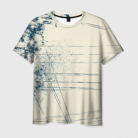Мужская футболка 3D с принтом Текстура в Курске, 100% полиэфир | прямой крой, круглый вырез горловины, длина до линии бедер | бежевый | кляксы | краски | линии | синий | текстура | узоры | цвет