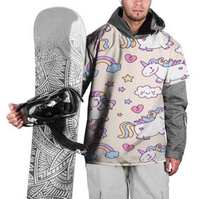 Накидка на куртку 3D с принтом Радужные Единорожки в Курске, 100% полиэстер |  | unicorn | белый | единорог | лошадь | облако | радуга | розовый | сердце | улыбка | фиолетовый | цвет